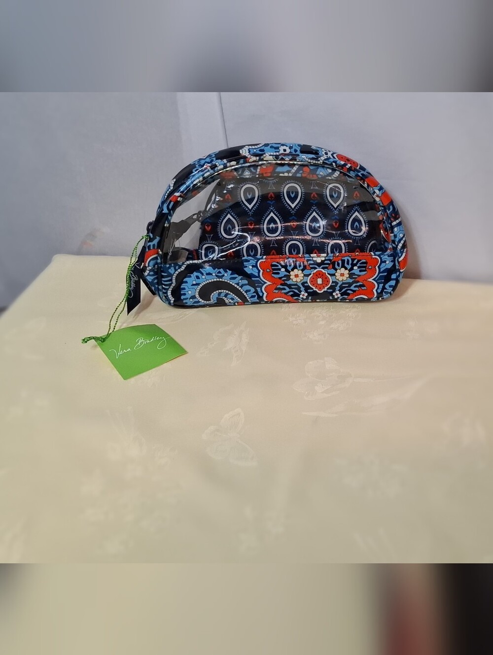 Vera Bradley Marrakesh Navy Blue & Red Paisley Clear Cosmetic Pouch- NWT